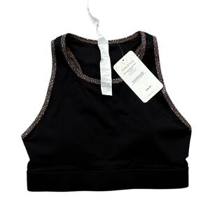 Fabletics Trinity High Impact Sports Bra Black Leopard Trim Strappy Back L